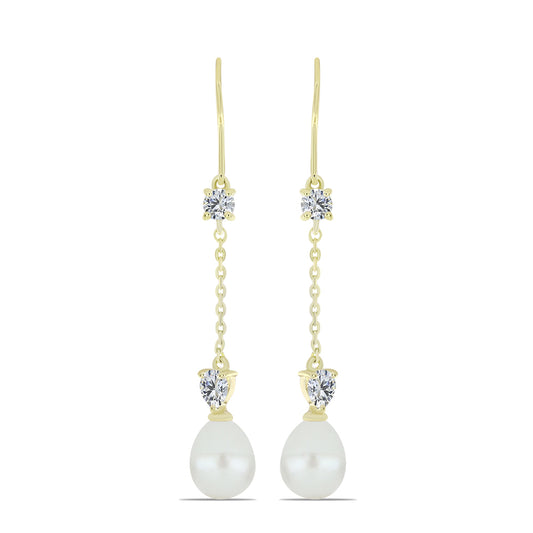 Pozlátené Strieborné Náušnice s Bielou Sladkovodnou Perlou a Bielym Topásom