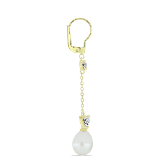 Pozlátené Strieborné Náušnice s Bielou Sladkovodnou Perlou a Bielym Topásom