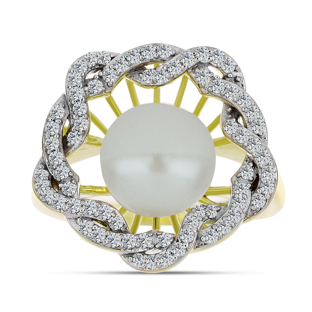 Pozlátený Strieborný Prsteň s Bielou Sladkovodnou Perlou a Bielym Topásom 1 