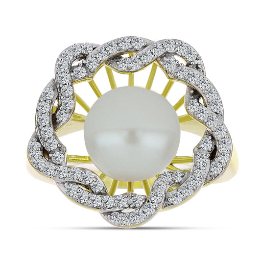 Pozlátený Strieborný Prsteň s Bielou Sladkovodnou Perlou a Bielym Topásom