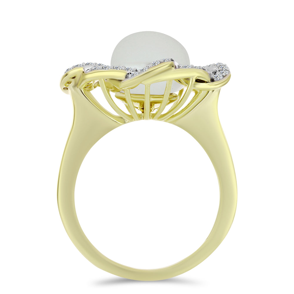 Pozlátený Strieborný Prsteň s Bielou Sladkovodnou Perlou a Bielym Topásom 2 