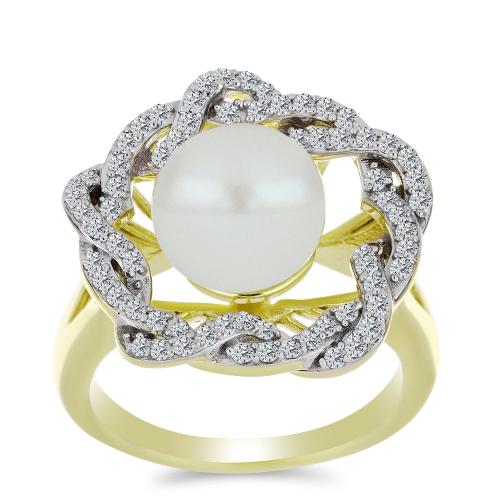 Pozlátený Strieborný Prsteň s Bielou Sladkovodnou Perlou a Bielym Topásom