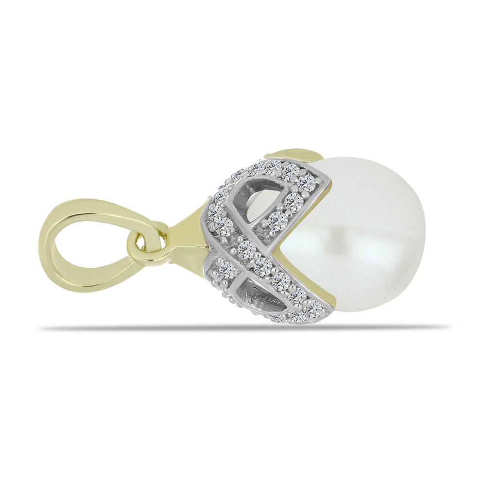 Pozlátený Strieborný Prívesok s Bielou Sladkovodnou Perlou a Bielym Topásom 2 