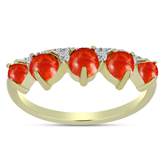 Pozlátený Strieborný Prsteň s Červeným Hubovitým Koralom a Bielym Topásom