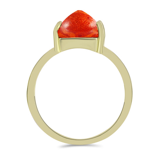 Pozlátený Strieborný Prsteň s Červeným Hubovitým Koralom