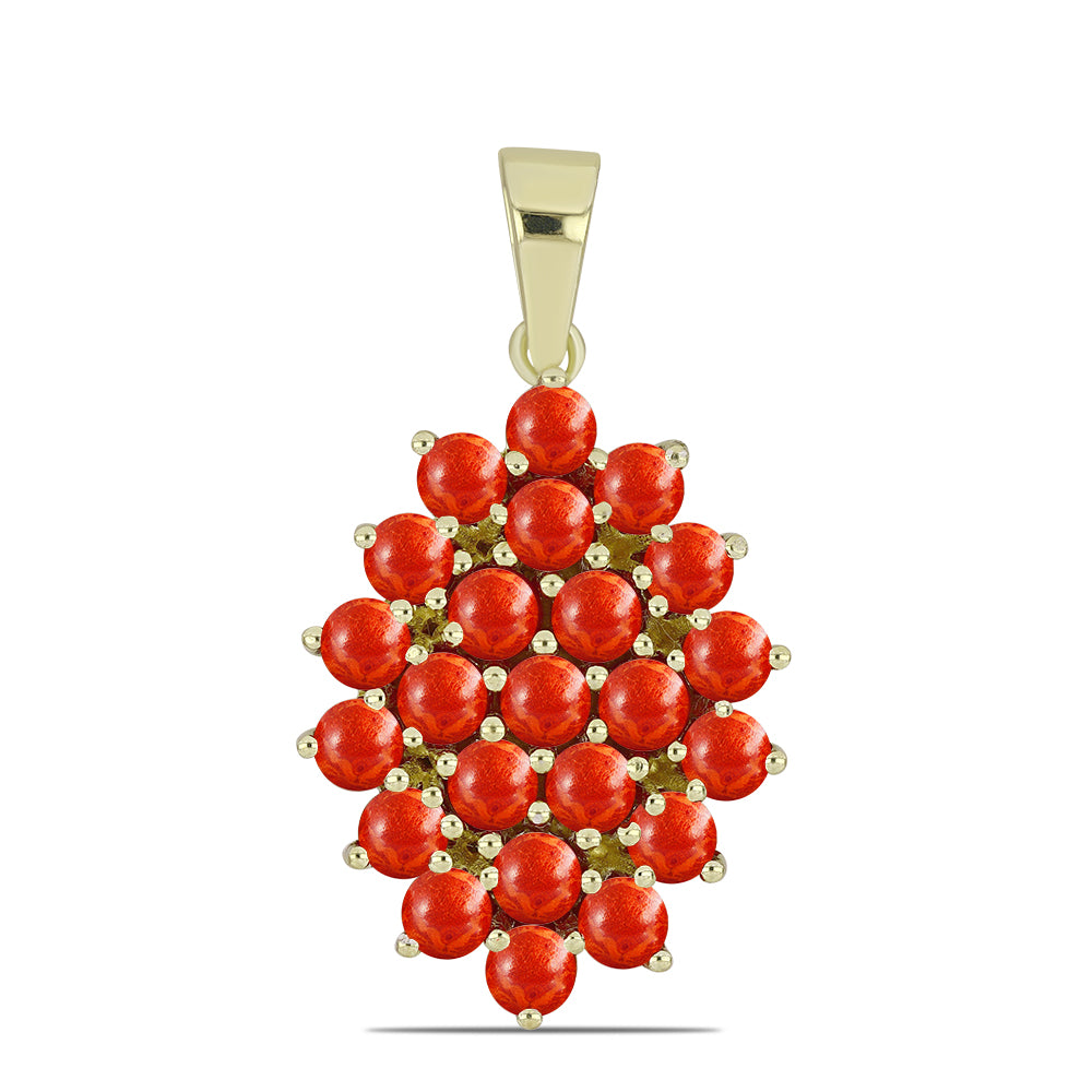 Pozlátený Strieborný Prívesok s Červeným Hubovitým Koralom