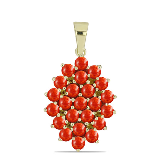 Pozlátený Strieborný Prívesok s Červeným Hubovitým Koralom