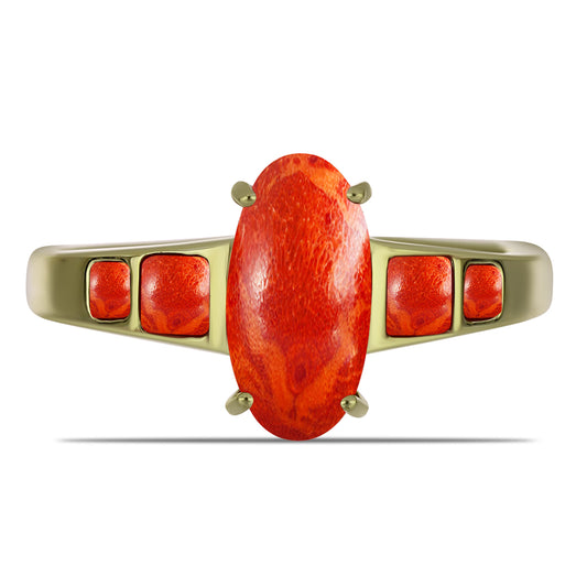 Pozlátený Strieborný Prsteň s Červeným Hubovitým Koralom