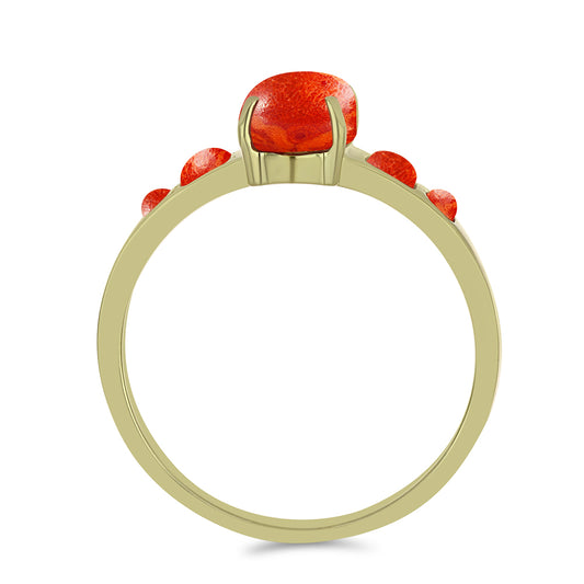 Pozlátený Strieborný Prsteň s Červeným Hubovitým Koralom