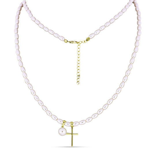 Pozlátený Strieborný Náhrdelník s Bielou Sladkovodnou Perlou