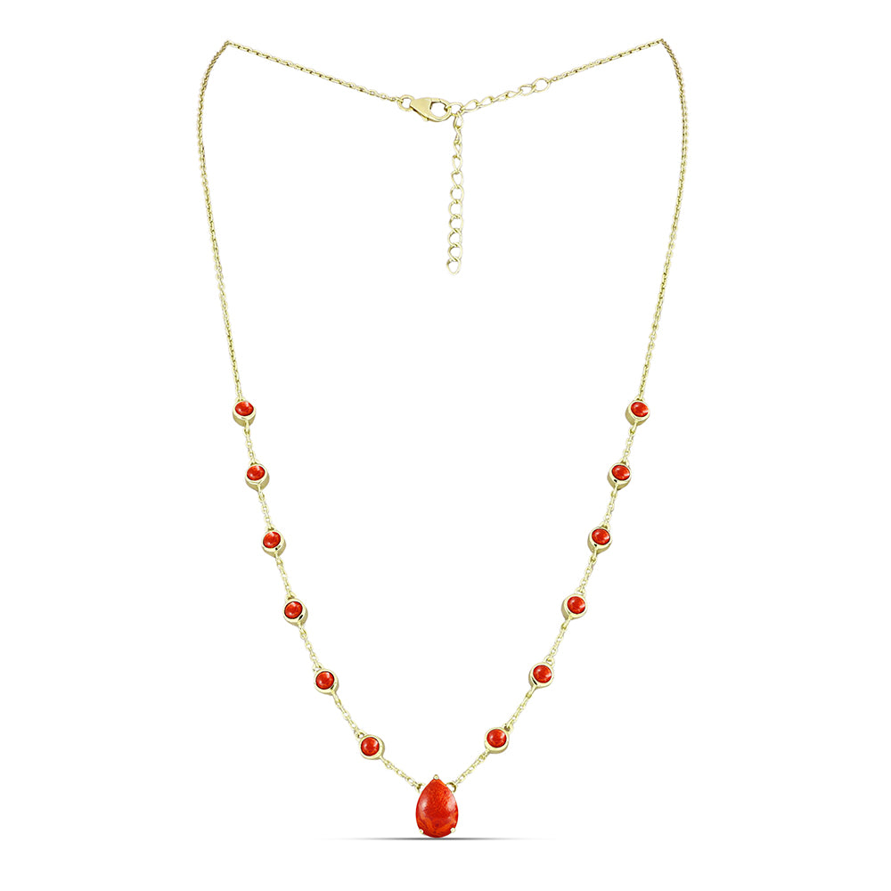 Pozlátený Strieborný Náhrdelník s Červeným Hubovitým Koralom