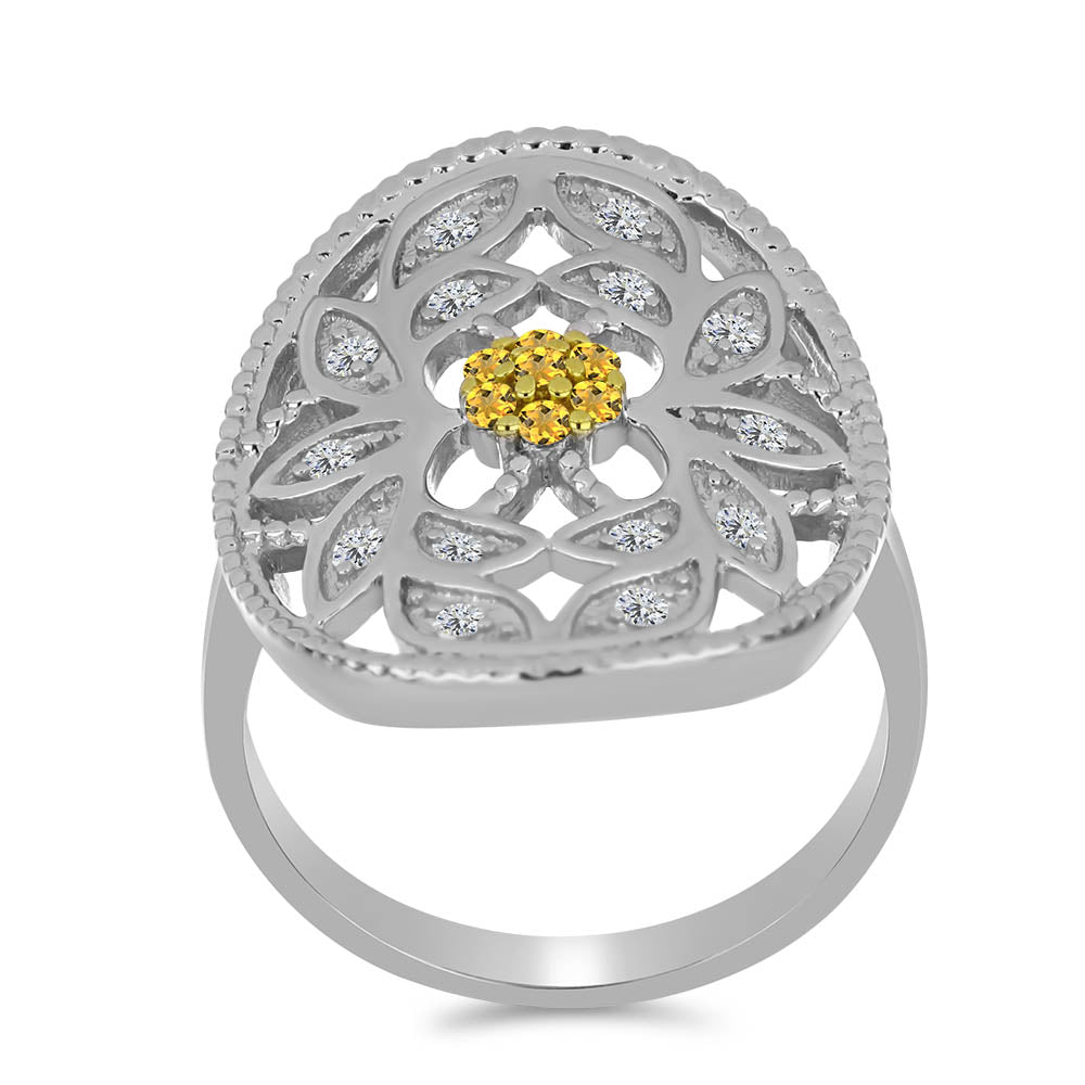 Strieborný Prsteň s Uralským Citrínom a Bielym Topásom