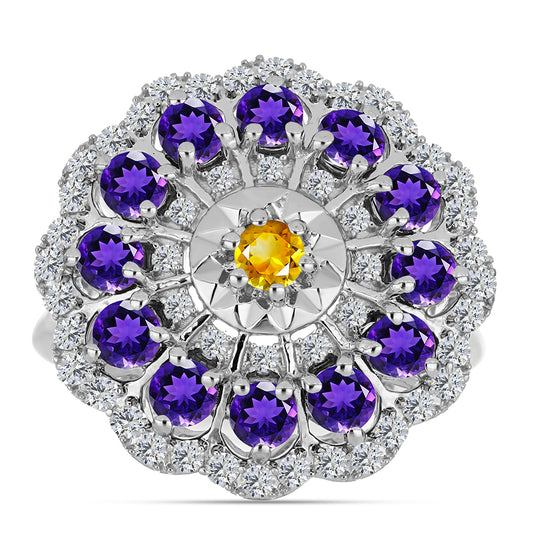 Strieborný Prsteň s Uralským Citrínom a Marockým Ametystom