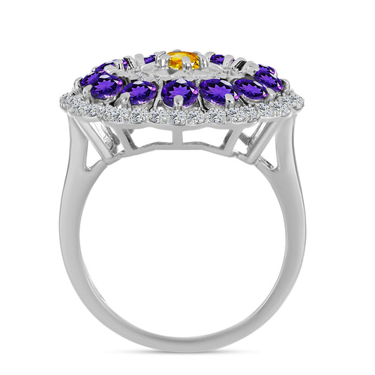 Strieborný Prsteň s Uralským Citrínom a Marockým Ametystom