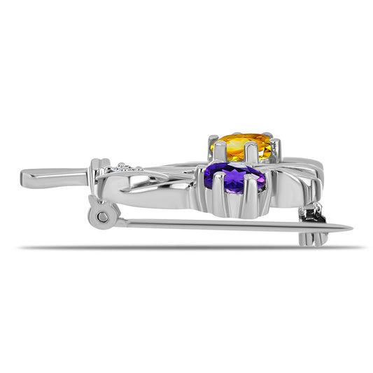 Strieborný Brošňa s Uralským Citrínom a Marockým Ametystom