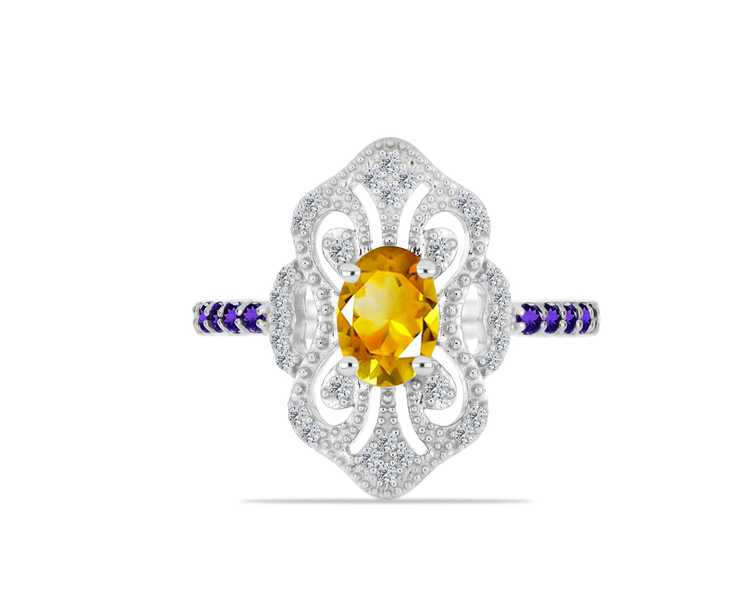 Strieborný Prsteň s Uralským Citrínom a Marockým Ametystom