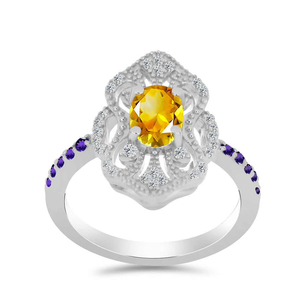 Strieborný Prsteň s Uralským Citrínom a Marockým Ametystom 3 