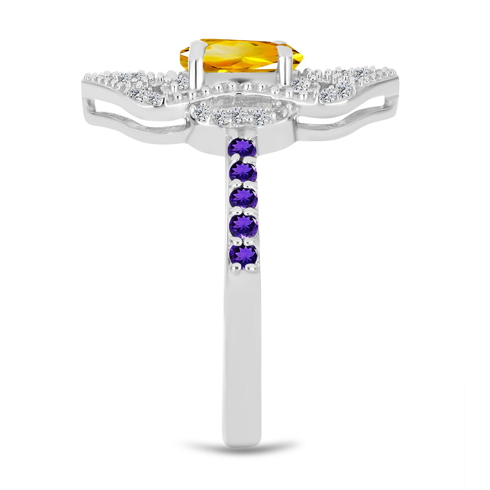 Strieborný Prsteň s Uralským Citrínom a Marockým Ametystom 4 