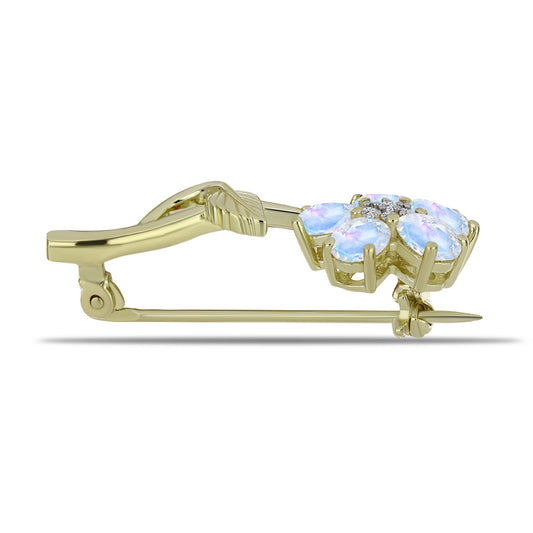 Pozlátený Strieborný Brošňa s Dúhovým Mesačným Kameňom a Bielym Topásom