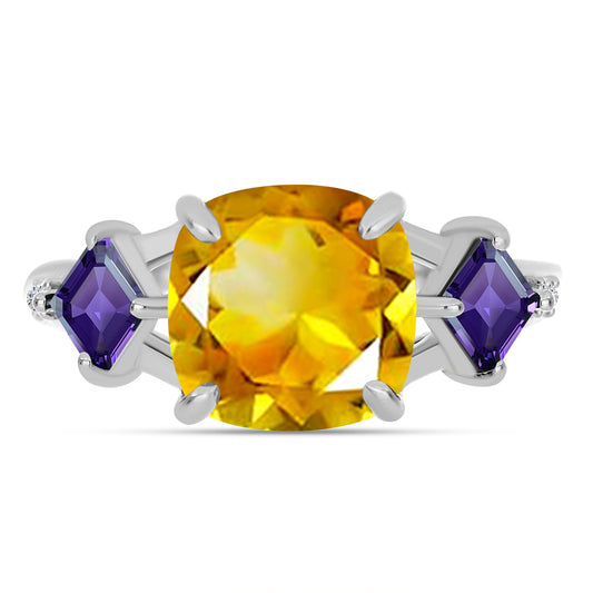 Strieborný Prsteň s Uralským Citrínom a Marockým Ametystom