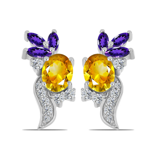 Strieborné Náušnice s Uralským Citrínom a Marockým Ametystom