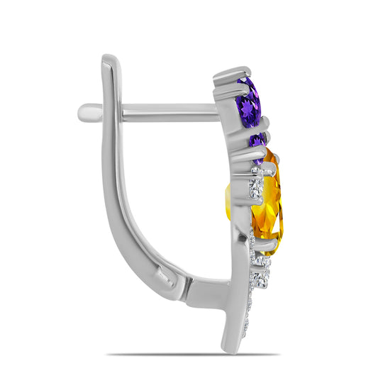 Strieborné Náušnice s Uralským Citrínom a Marockým Ametystom