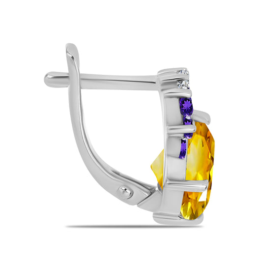 Strieborné Náušnice s Uralským Citrínom a Marockým Ametystom