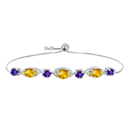 Strieborný Náramok s Uralským Citrínom a Marockým Ametystom