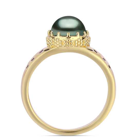 Pozlátený Strieborný Prsteň s so Sladkovodnou perlou v podobe Tahitskej zelenej ilúzie