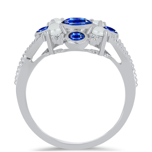 Strieborný Prsteň s Austrálskym Modrým Zafírom a so Sladkovodnou Bielou Perlou