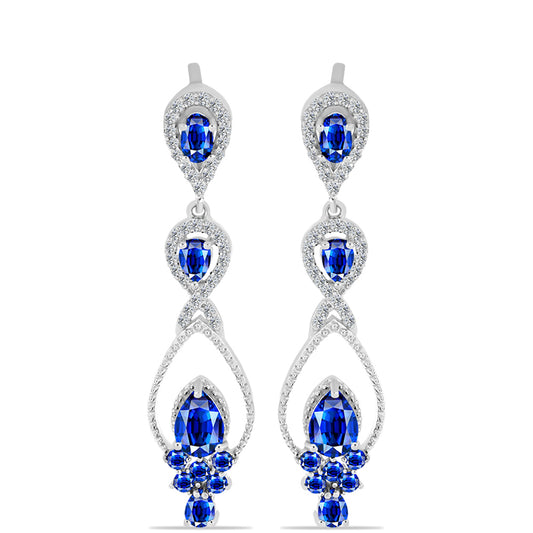 Strieborné Náušnice s Austrálskym Modrým Zafírom a Bielym Topásom