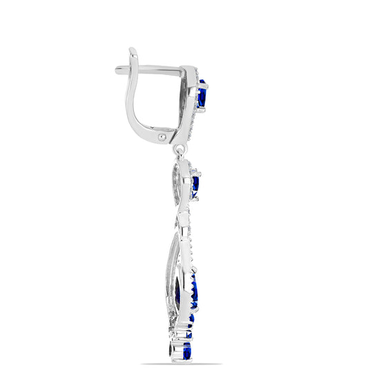 Strieborné Náušnice s Austrálskym Modrým Zafírom a Bielym Topásom