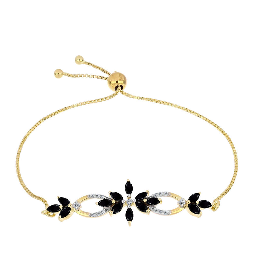 Pozlátený Strieborný Náramok s Čiernym Ónyxom a Bielym Topásom 1 