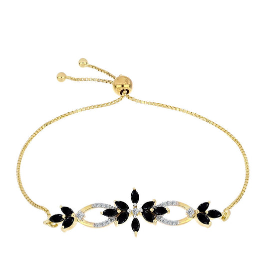 Pozlátený Strieborný Náramok s Čiernym Ónyxom a Bielym Topásom