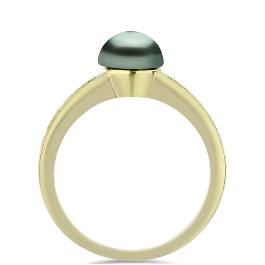 Pozlátený Strieborný Prsteň s so Sladkovodnou perlou v podobe Tahitskej zelenej ilúzie