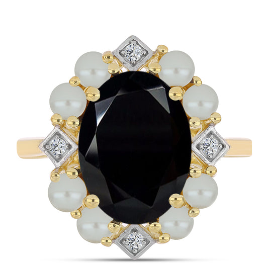 Pozlátený Strieborný Prsteň s so Sladkovodnou perlou v podobe Tahitskej zelenej ilúzie a Čiernym Ónyxom