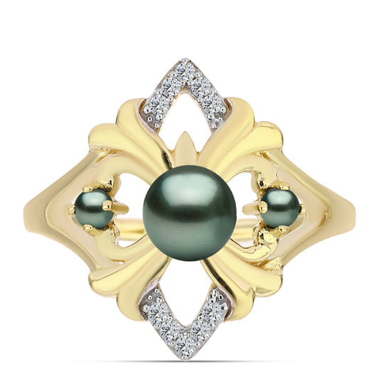 Pozlátený Strieborný Prsteň s so Sladkovodnou perlou v podobe Tahitskej zelenej ilúzie a Bielym Topásom