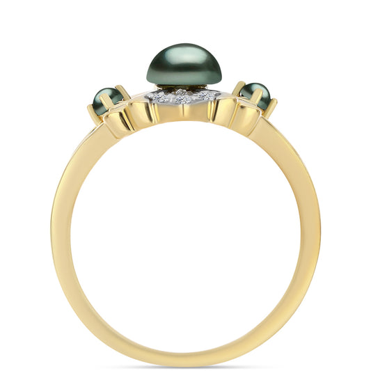 Pozlátený Strieborný Prsteň s so Sladkovodnou perlou v podobe Tahitskej zelenej ilúzie a Bielym Topásom