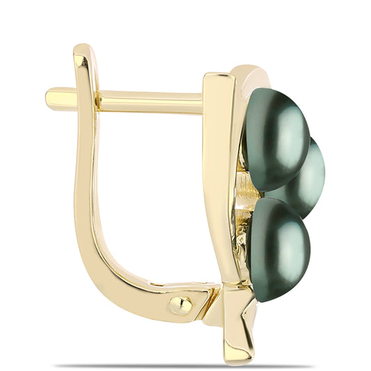 Pozlátené Strieborné Náušnice s so Sladkovodnou perlou v podobe Tahitskej zelenej ilúzie