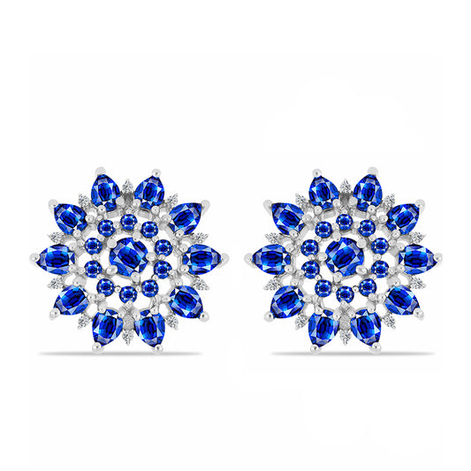 Strieborné Náušnice s Austrálskym Modrým Zafírom a Bielym Topásom