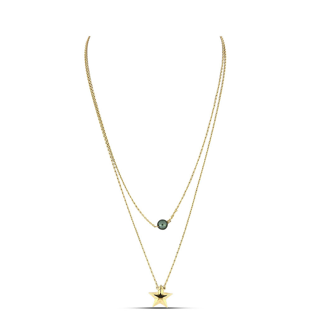 Pozlátený Strieborný Náhrdelník s so Sladkovodnou perlou v podobe Tahitskej zelenej ilúzie 1 