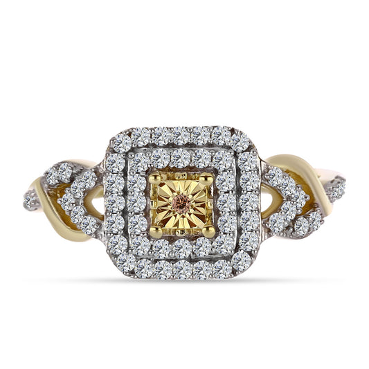 Pozlátený Strieborný Prsteň s Koňakovým Diamantom a Bielym Topásom