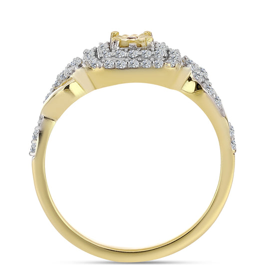 Pozlátený Strieborný Prsteň s Koňakovým Diamantom a Bielym Topásom