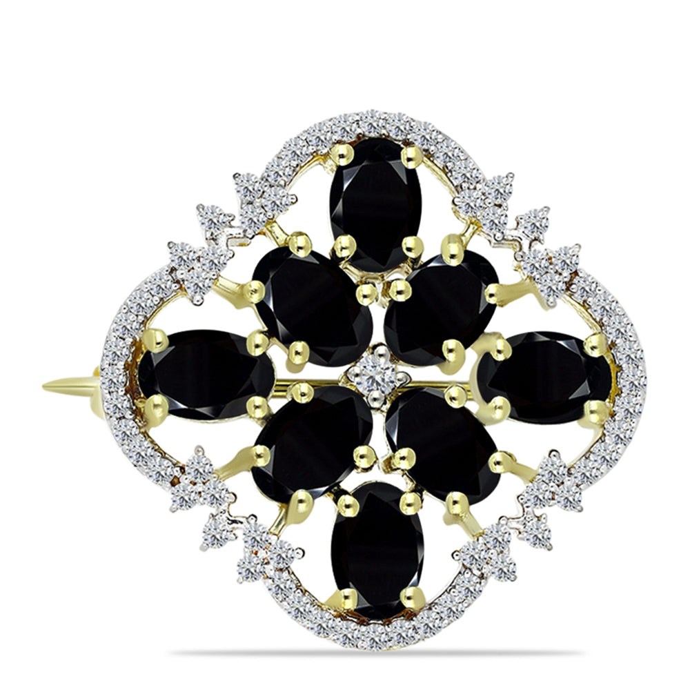 Pozlátený Strieborný Brošňa s Čiernym Ónyxom a Bielym Topásom 1 