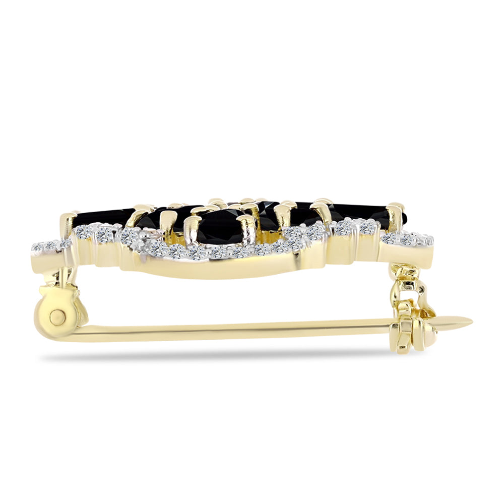 Pozlátený Strieborný Brošňa s Čiernym Ónyxom a Bielym Topásom 2 