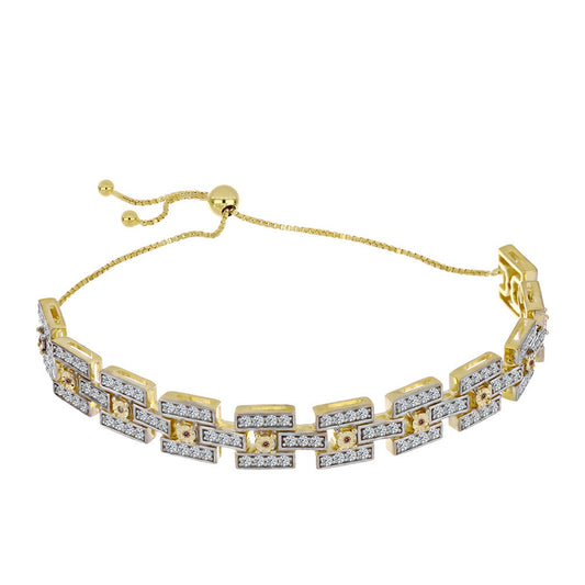 Pozlátený Strieborný Náramok s Koňakovým Diamantom a Bielym Topásom