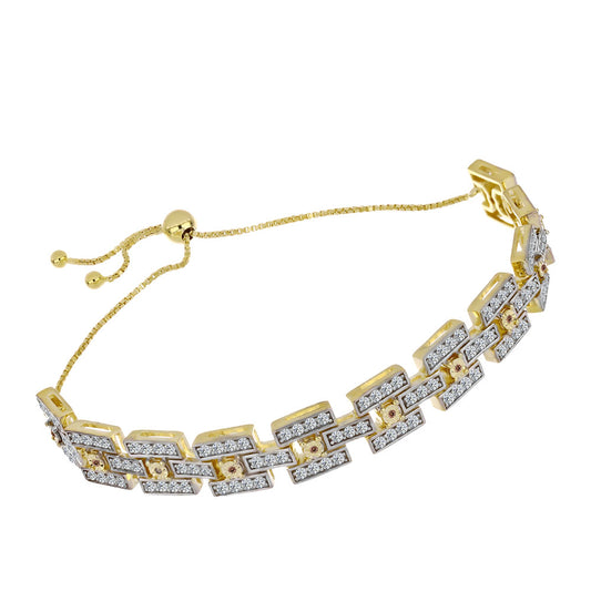 Pozlátený Strieborný Náramok s Koňakovým Diamantom a Bielym Topásom