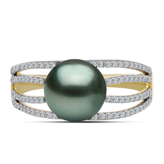 Pozlátený Strieborný Prsteň s so Sladkovodnou perlou v podobe Tahitskej zelenej ilúzie a Bielym Topásom