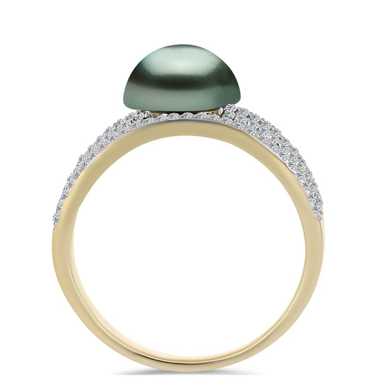 Pozlátený Strieborný Prsteň s so Sladkovodnou perlou v podobe Tahitskej zelenej ilúzie a Bielym Topásom
