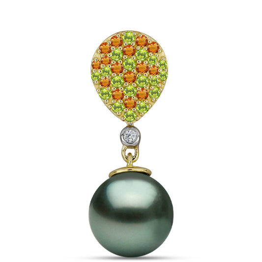 Pozlátený Strieborný Prívesok s so Sladkovodnou perlou v podobe Tahitskej zelenej ilúzie a Uralským Citrínom
